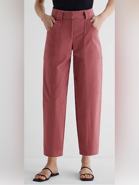 Express Pants - Express Dusty Rose Super High Waisted Cropped Utility Barrel Trouser Pant